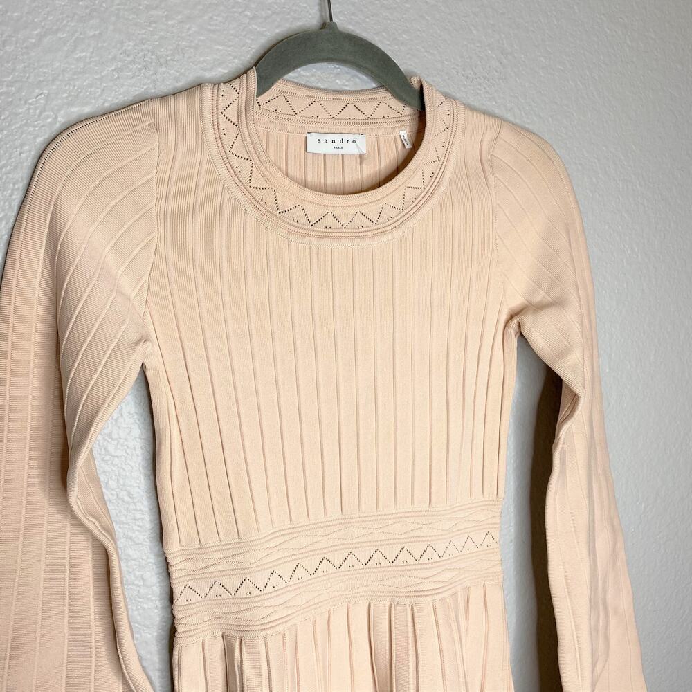 Sandro NWOT Terez Eyelet-Detail Knit Mini Dress S - Picture 5 of 12